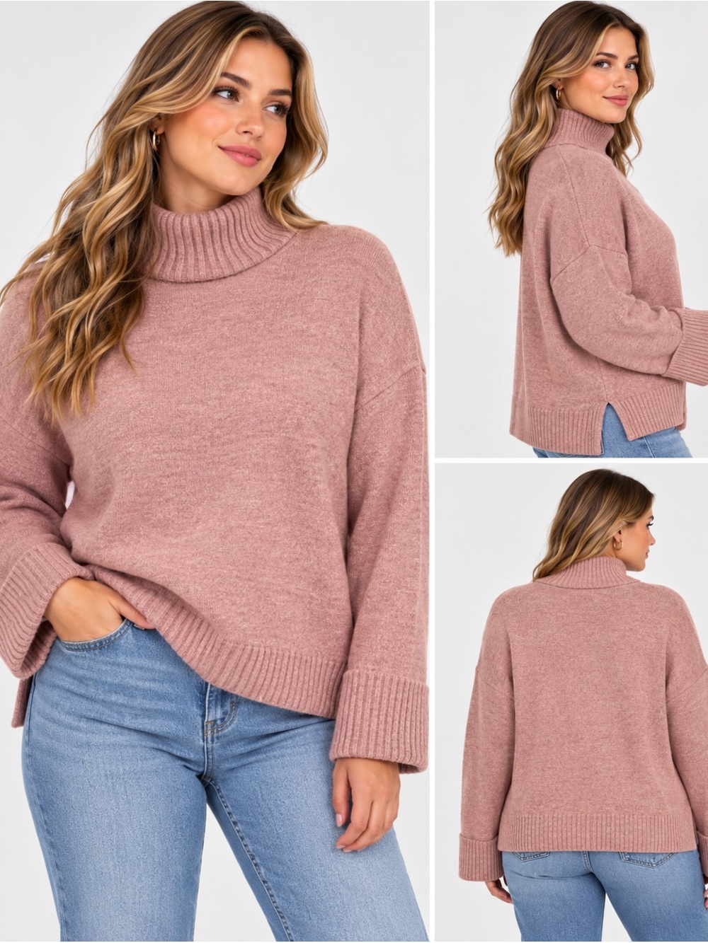 Karen Kane Berry Mountain Pink Turtleneck Sweater NWT XS